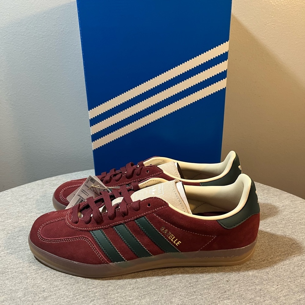 Adidas Gazelle Indoor Burgundy Red Green Gum Bottom Retro Men's Size 10.5 JH5403 - Picture 4 of 11